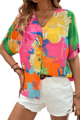 Multicolour Boho Floral V-Neck Dolman Blouse