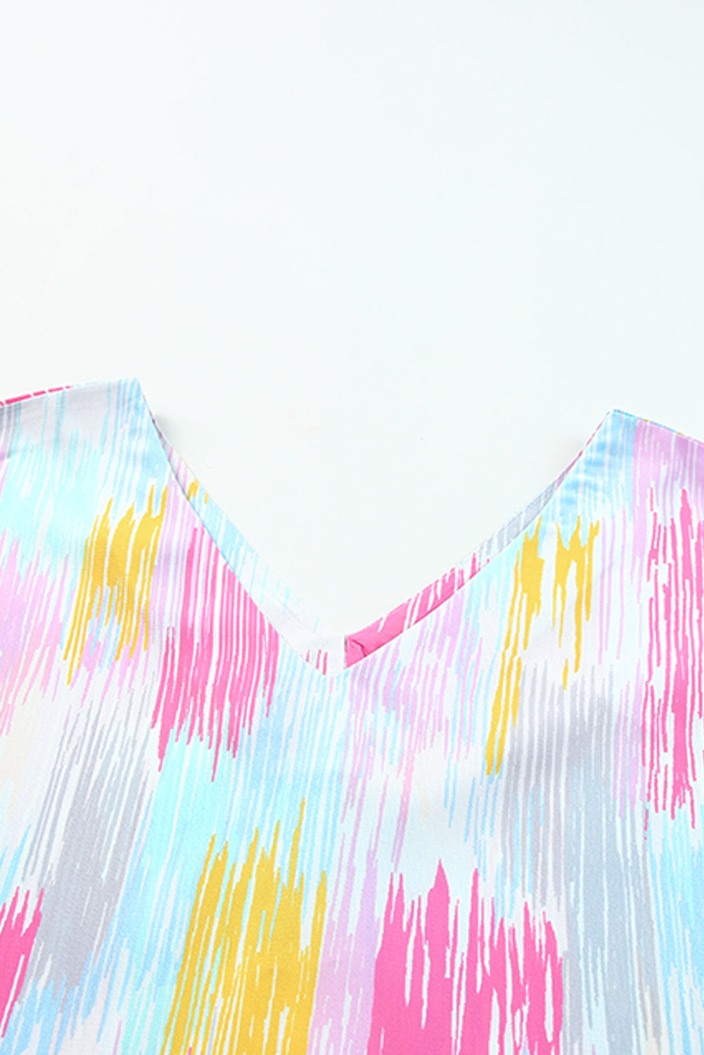 Multicolor Abstract Print V Neck Short Sleeve Dolman Blouse