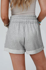 Gray Pocket Patchwork Drawstring Waist Shorts