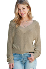 Apricot Casual V Neck Pullover Sweater