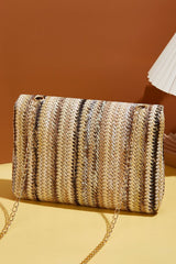 Camel Woven Striped Flapped Single Shoulder Bag