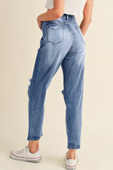 Sky Blue Open Knee Cutout Straight Leg Jeans