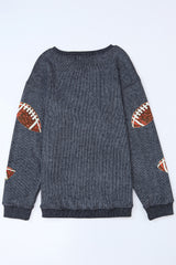 Gray Sequin Rugby Graphic Corded Baggy Sweatshirt