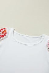 White Floral Hollowed Crochet Sleeve Boho T Shirt