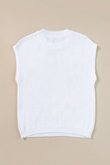 White Flower Patch Knit Round Neck Tee