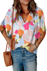 Multicolor Abstract Print Flutter Sleeve V Neck Blouse