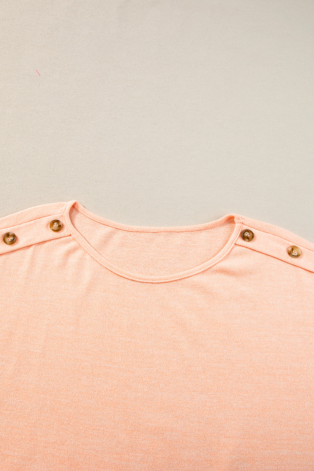 Apricot Pink Solid Color Button Decor Batwing Sleeve Tee