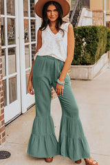 Green Ruffle High Waist Flared Pants