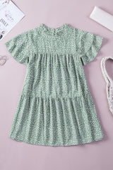 Pastel Green Cheetah Print Tiered Ruffle Sleeve Babydoll Blouse