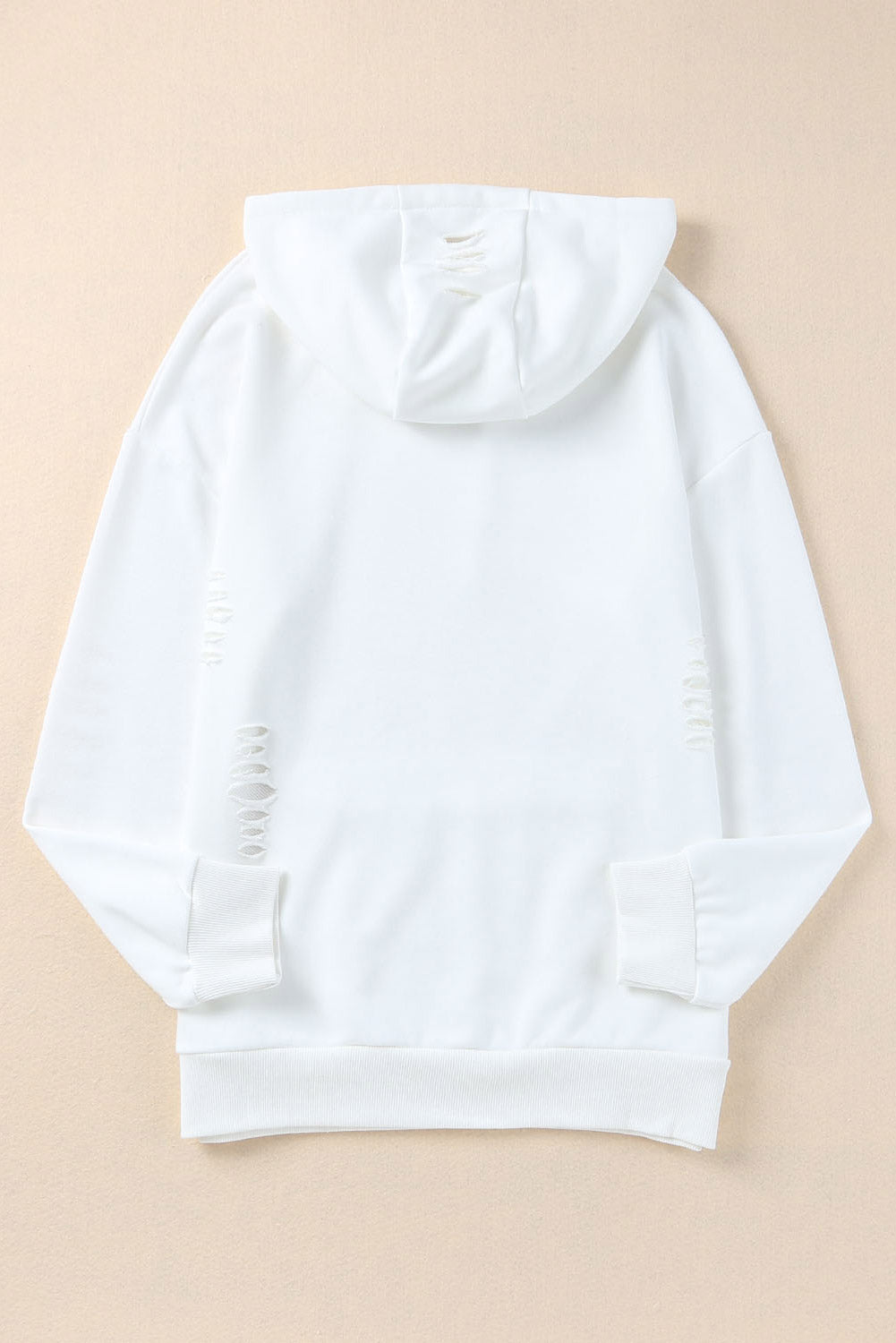 White Ripped Kangaroo Pocket Hooded Sweatshirt