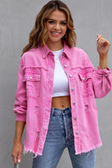 Bonbon Casual Distressed Ripped Denim Jacket