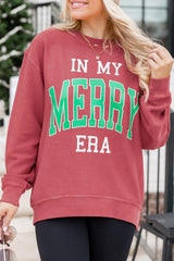 Strawberry Pink IN MY MERRY ERA Loose Fit Corded Graphic Sweatshirt