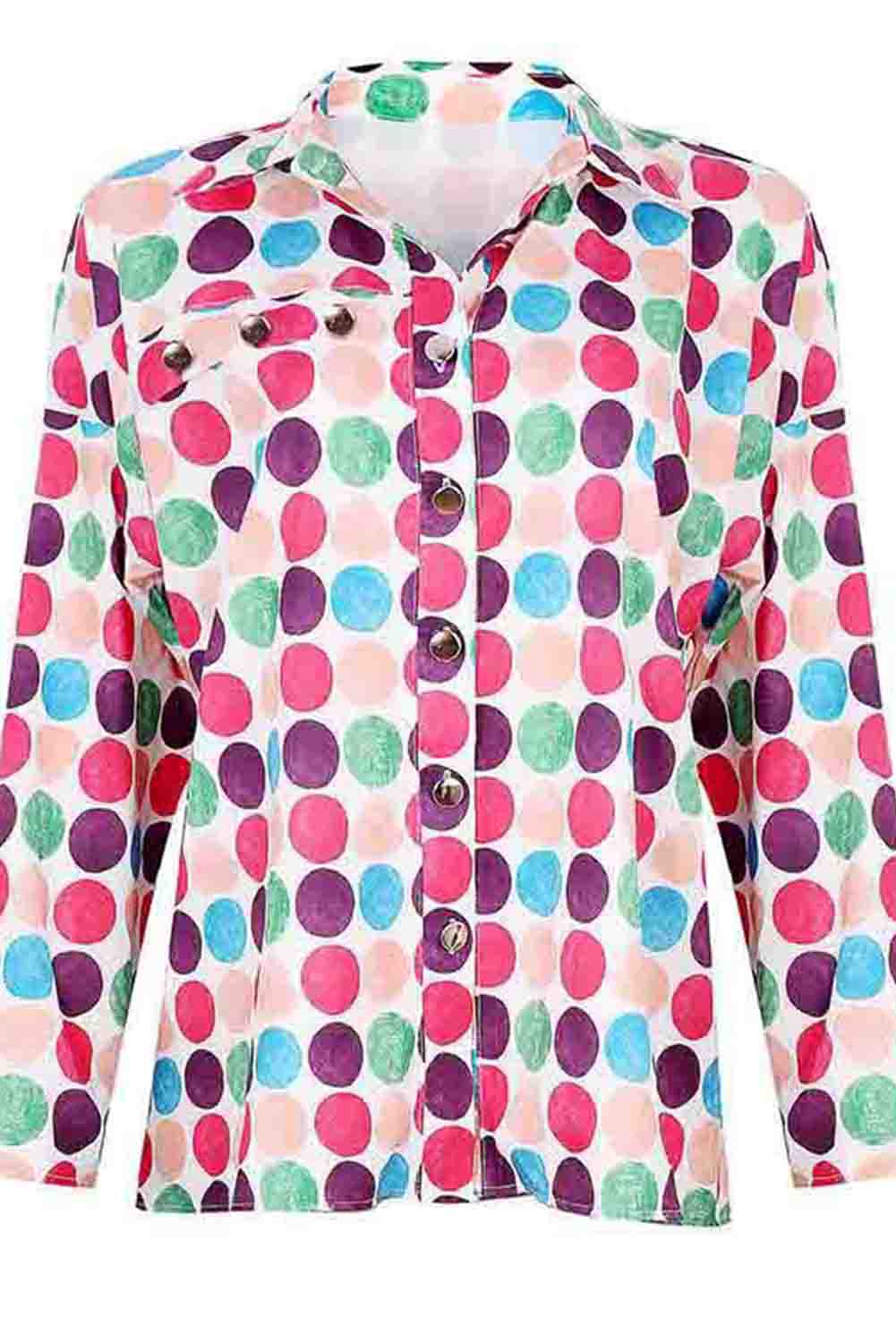 Multicolor Polka Dot Buttoned Long Sleeve Blouse