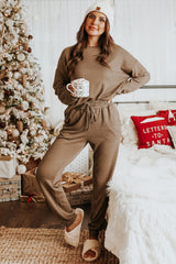 Khaki Long Sleeve Pullover & Jogger Pants Loungewear Set