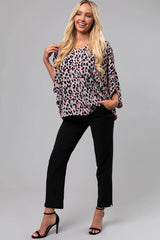 Pink Mixed Leopard Print V Neck Oversized Blouse