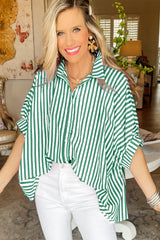 Green Stripe Dolman Sleeve Oversized Blouse