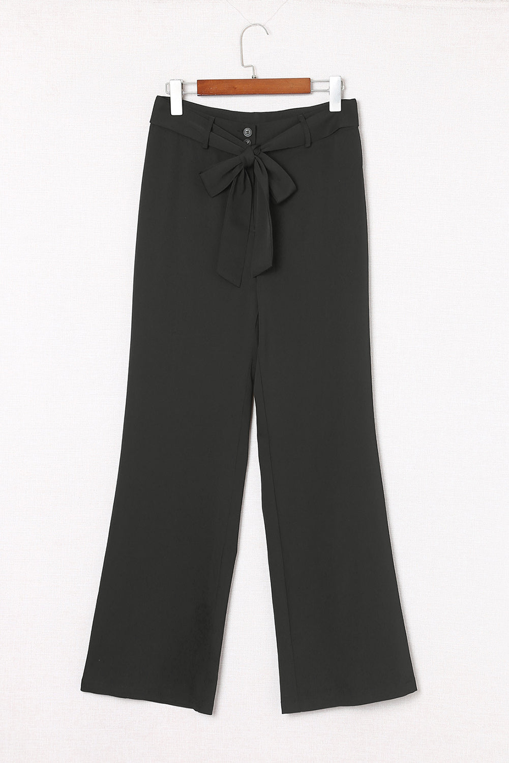 Black Belted Wide Leg High Waisted Pants for Women