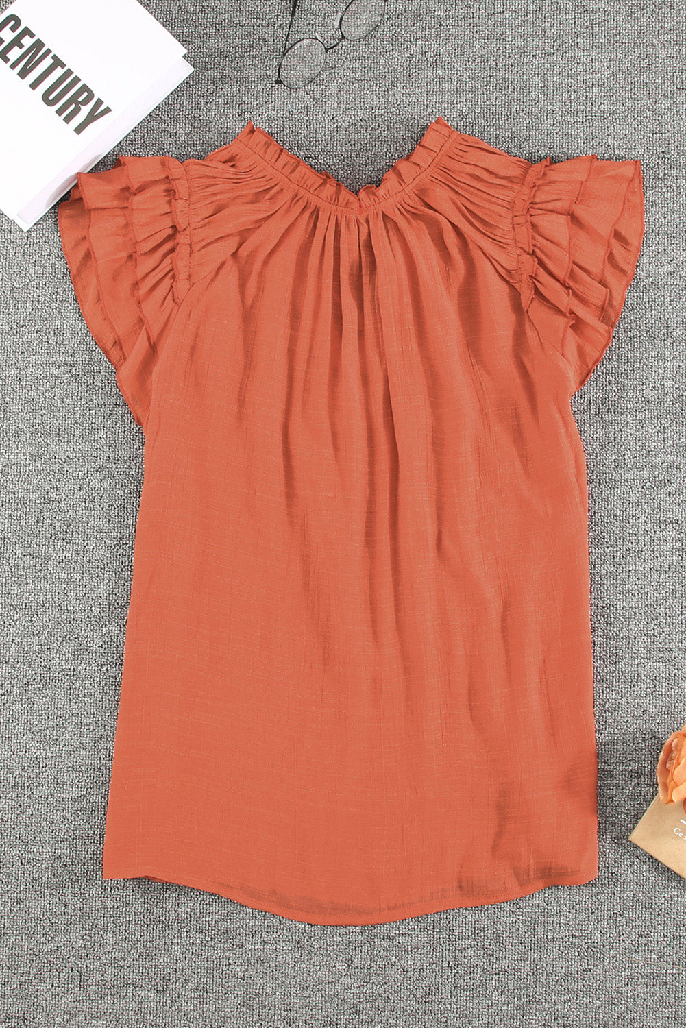 Red V Neck Tiered Ruffle Sleeve Summer Top