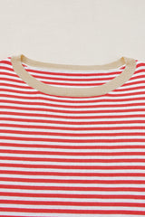 Fiery Red Striped Colorblock Trim Knit Pullover Sweater