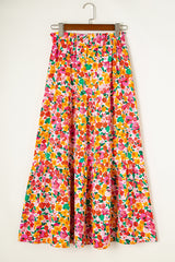 Yellow Boho Floral Print Tiered Maxi Skirt