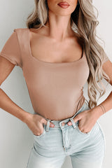 Parchment Solid Color Short Sleeve Square Neck Bodysuit