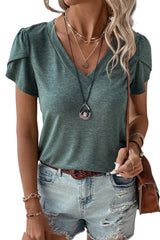 Mist Green Tulip Sleeve V Neck T-Shirt