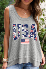 Philippine Gray Waffle Patchwork Floral USA Flag Graphic Tank Top