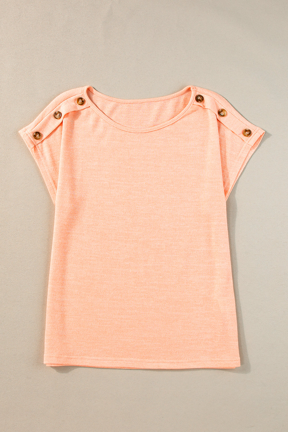 Apricot Pink Solid Color Button Decor Batwing Sleeve Tee