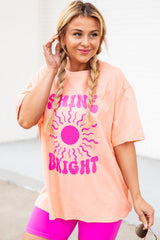 Pink Casual SHINE BRIGHT Sun Graphic Round Neck Tee