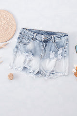 Light Blue Bleached Wash Distressed Denim Shorts