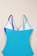 Light Blue Two Tone Colorblock Cutout One Piece Swimsuit