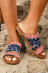 American Stars & Stripes Print Open Toe Flat Slides Shoes