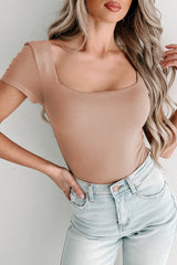 Parchment Solid Color Short Sleeve Square Neck Bodysuit