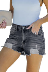 Black Frayed Distressed Denim Shorts