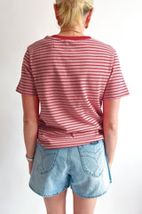 Pink Stripe Contrast Crew Neck T-Shirt