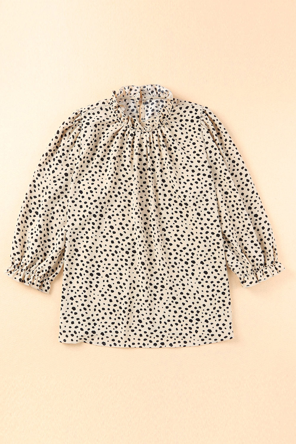 Khaki Leopard 3/4 Ruffle Sleeve Frill Neck Blouse