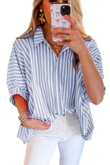 Sky Blue Stripe Dolman Sleeve Oversized Blouse