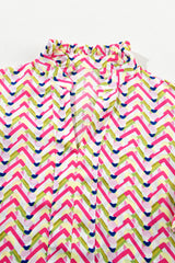 Multicolor Chevron Print Frill V Neck Ruffle Blouse