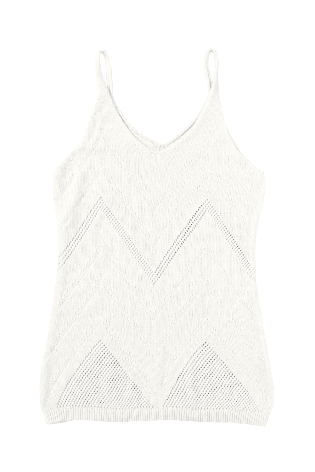 White Chevron Pointelle Knit V Neck Cami Top