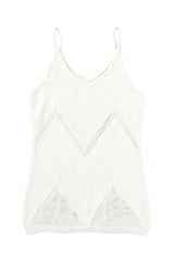 White Chevron Pointelle Knit V Neck Cami Top