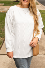 White Textured Loose Plus Size Long Sleeve Top