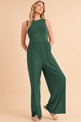 Blackish Green Sleeveless High Waist Wide Leg Jumpsuit