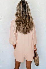 Apricot Plain Half Button Collared Pocket Loose Romper