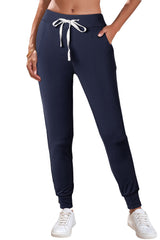 Navy Blue Casual Drawstring Drop Waist Pocketed Joggers