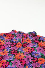 Multicolor Floral Print Round Neck Puff Sleeve Blouse