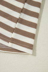 Brown Stripe Drop Sleeve Plus Size Henley Hoodie