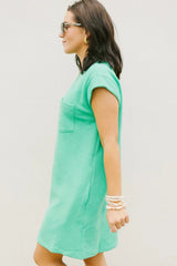 Mint Green Plain Textured Pocketed Mini Dress