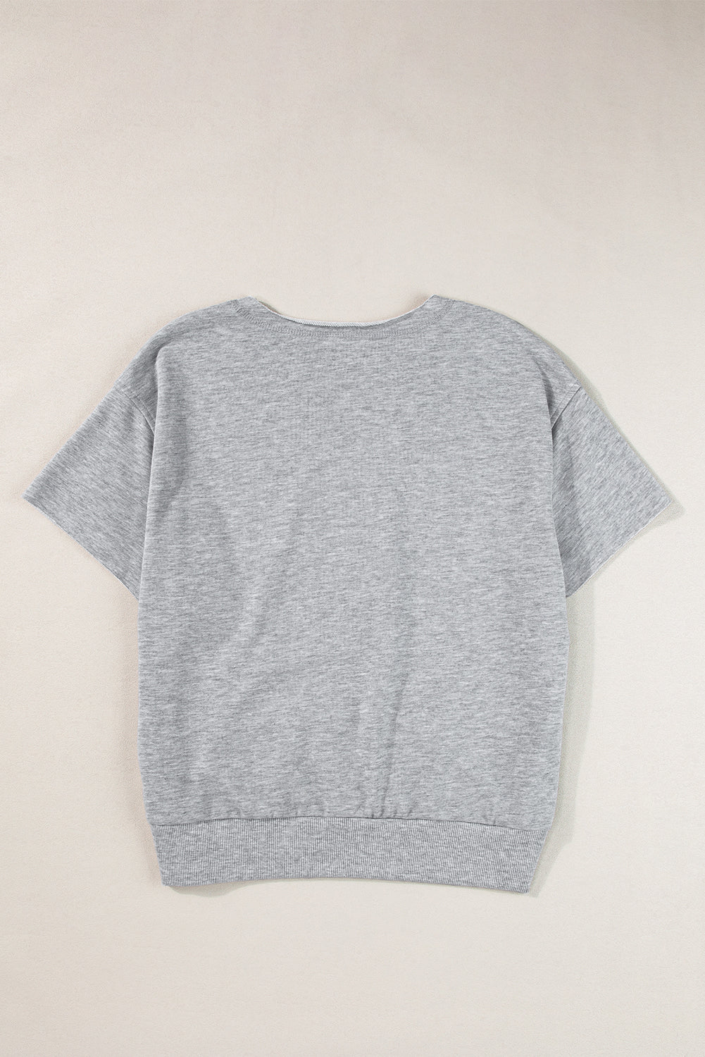 Light Grey USA Letter Patch Notched Neck Loose Tee