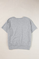 Light Grey USA Letter Patch Notched Neck Loose Tee