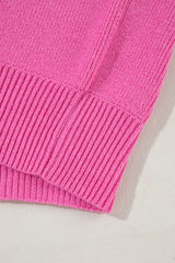 Pink Ribbed Knit Contrast Short Sleeve Mock Neck Sweater